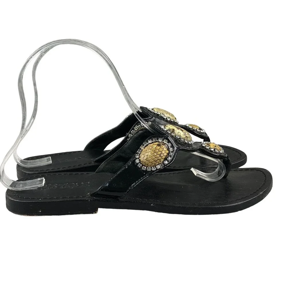 Mystique Boutique Black Sandal with Gold Embellishments